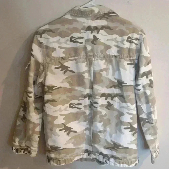 Bershka XS White/ Green and tan Camouflage‎ Denim Cargo Jean Jacket - Picture 5 of 5